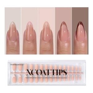 French Tip Press on Nails Medium Almond Skin Tones French in Peach, 150 Pcs